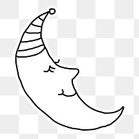 Sleeping crescent moon doodle sticker with a white border design element