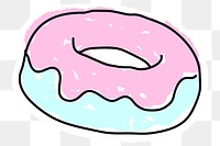 Glazed donut doodle sticker with a white border design element