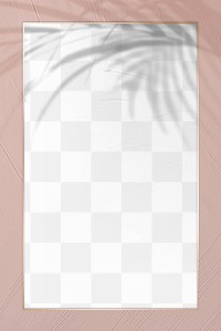 Gold border frame png on dull pink background with leaf shadow