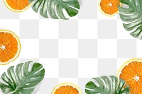 Green Monstera leaves and orange frame design element