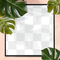 Black square Monstera leaves frame design element