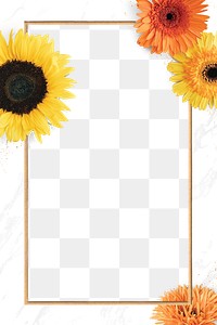 Gold rectangle blooming sunflower frame design element