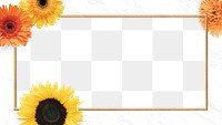 Gold rectangle blooming sunflower frame design element