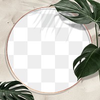 Gold round Monstera leaves frame design element