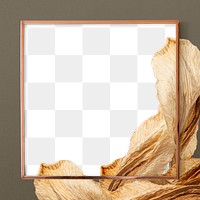 PNG dried leaf gold frame botanical design