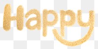 Sparkling gold happy word png typography script