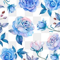 Blue floral watercolor rose png pattern