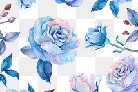 PNG blue watercolor rose flower pattern