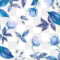 Blue watercolor rose png patterned background