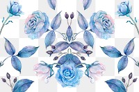 Blue watercolor rose png patterned background