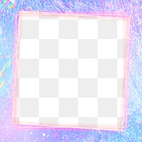 Pink neon holographic frame png plastic surface background