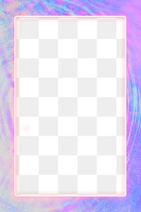Pink neon frame png holographic purple water ripple background