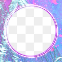 Round neon frame png purple glitch holographic effect