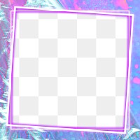 Square neon frame png purple glitch holographic effect