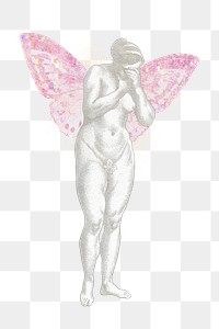 Female nude with wings png vintage illustration