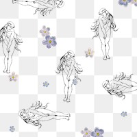 Retro female nude background pattern png