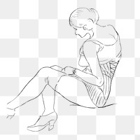 Hand drawn of sitting woman png