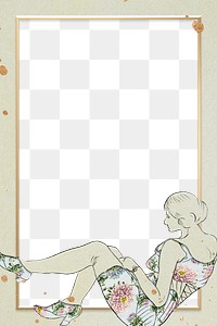 Women in floral dress sketch png frame