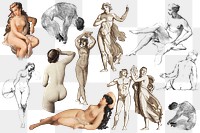 Png nude lady gesture study set