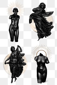 Png nude women black sculpture set