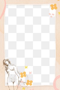 Vintage naked woman png floral frame