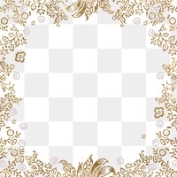 Gold png glitter ornamental leaves, floral border frame pattern