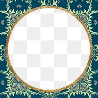 Gold glitter round frame on green leaves pattern design element