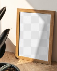 Wooden frame png mockup on floor