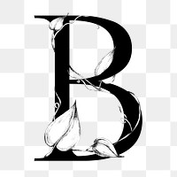 Png alphabet b sticker botanical font typography