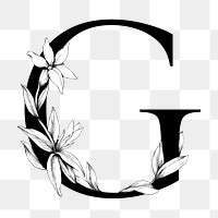 Png alphabet g sticker botanical font typography
