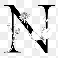 Png alphabet n sticker vintage font typography