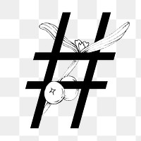 Png hashtag symbol botanical vintage typography