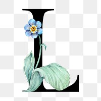 Png alphabet l sticker font floral typography