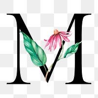 Png alphabet m sticker font floral typography