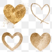 Gold glitter png heart symbol collection
