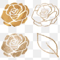Png gold rose and leaf collection