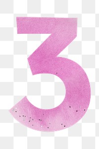Number 3 pastel font png watercolor texture typography