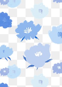 Blue floral pattern background png hand drawn