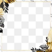 Vintage leaf gold png frame illustration white marble background