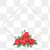 Gold frame with roses png transparent background