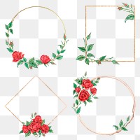 Gold frame red roses png set