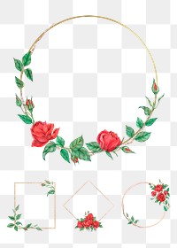 Png frame with red rose set