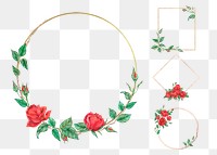 Png red rose on gold frame set