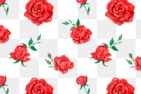 Blooming red rose pattern png transparent background