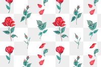 Blooming red rose pattern png transparent background