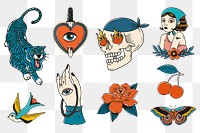 Retro creative tattoo design png set