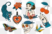 Retro creative tattoo design png collection