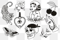 Vintage creative tattoo design png set