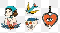 Retro creative tattoo design png set