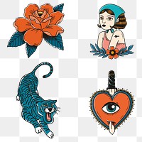 Retro creative tattoo design png collection